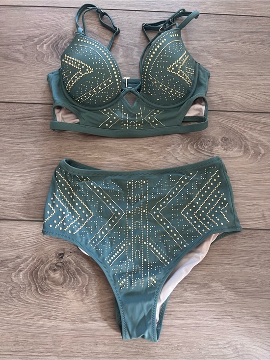La SENZA Other - La SENZA Olive Green High-Waist Studded Bikini Set